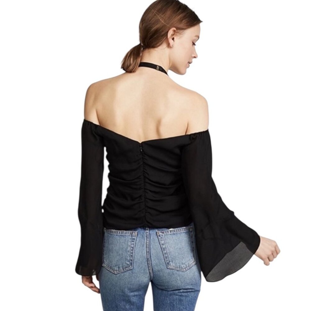 NWT Cinq a Sept Lorne Black Silk Off Shoulder Halter Top XS Reg. $365 - Picture 3 of 12